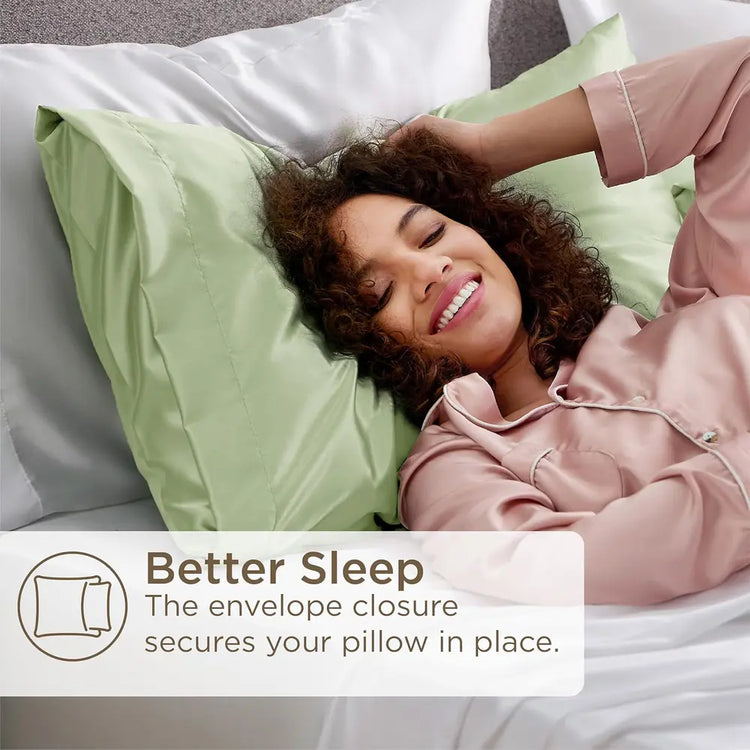 Glossy green-colored satin fabric for a premium bedding experience
