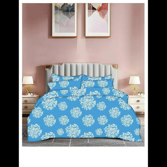 Blue Floral Cotton Fitted Bedsheet - 230 TC | 72x78+8 Inches