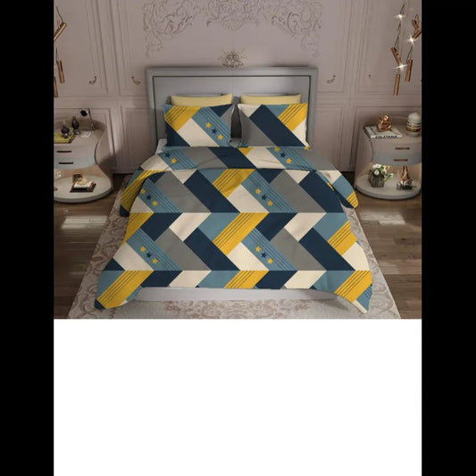 Blue & Yellow Geometric Fitted Bedsheet - 72*78 Inches