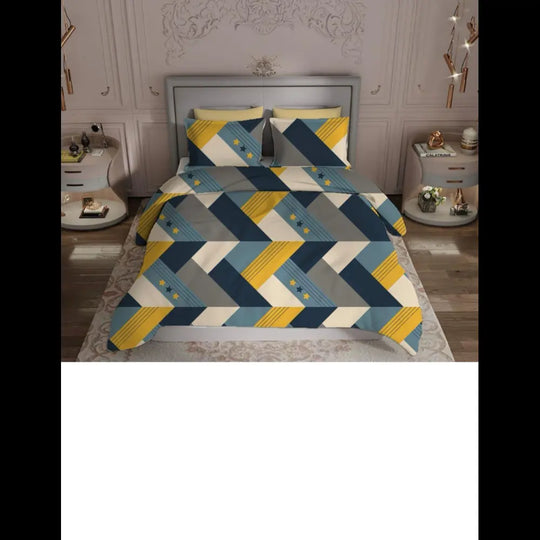 Blue & Yellow Geometric Fitted Bedsheet - 72*78 Inches