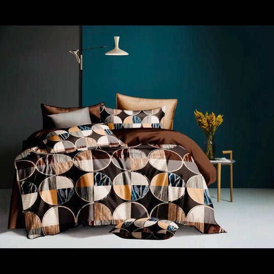 Checker Circles Comforter Set - Dark Brown with Unique Prints