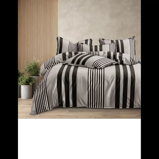 Black and white vertical stripe cotton bedsheet, 310 TC, fitted size 72x78 inches, with matching pillowcases