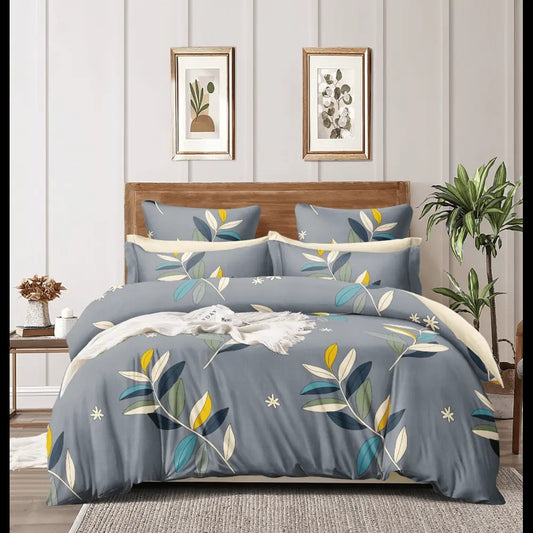 Colorful Leaf Comforter Set - Grey Base with Multi-Color Leaves