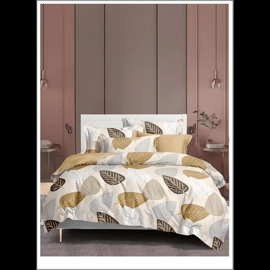 Cream Leaf Motif Comforter Set - 4 Pcs, Cozy and Stylish Bedroom