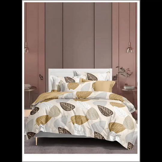 Cream Leaf Motif Comforter Set - 4 Pcs, Cozy and Stylish Bedroom