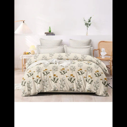 Creamy Garden Bloom Fitted Bedsheet – 140 GSM, 230 TC
