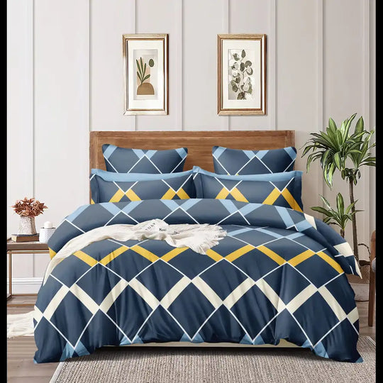 Diamond Radiance Comforter Set - Grey & Yellow Diamond Design
