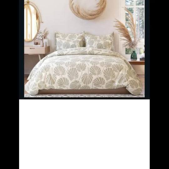 Fitted Bedsheet - Almond & Olive Leaf Print, Includes 2 Pillowcases - EssenceNest