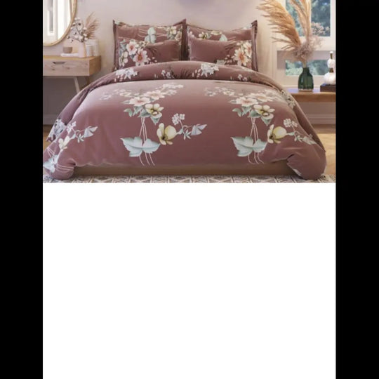 Fitted Bedsheet - Brown Floral Print, Includes 2 Pillowcases - EssenceNest