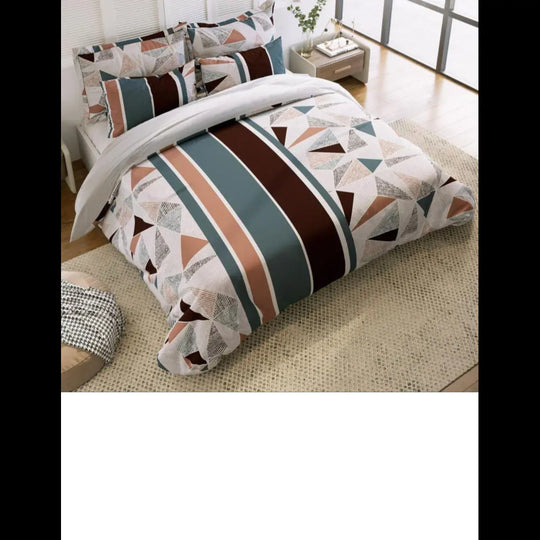 Fitted Bedsheet - Multi-Color Geometric Print, Includes 2 Pillowcases - EssenceNest