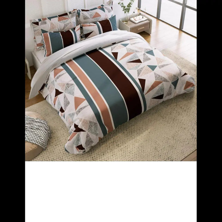 Fitted Bedsheet - Multi-Color Geometric Print, Includes 2 Pillowcases - EssenceNest