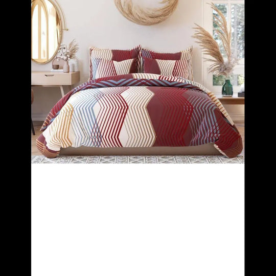 Fitted Bedsheet - Sable and Azure color ,Geometric Print, Includes 2 Pillowcases - EssenceNest
