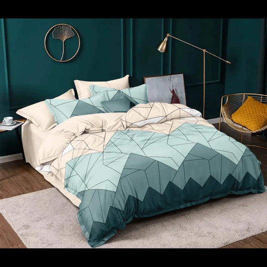 Geometric Harmony Comforter Set - Beige, Blue & Grey Design