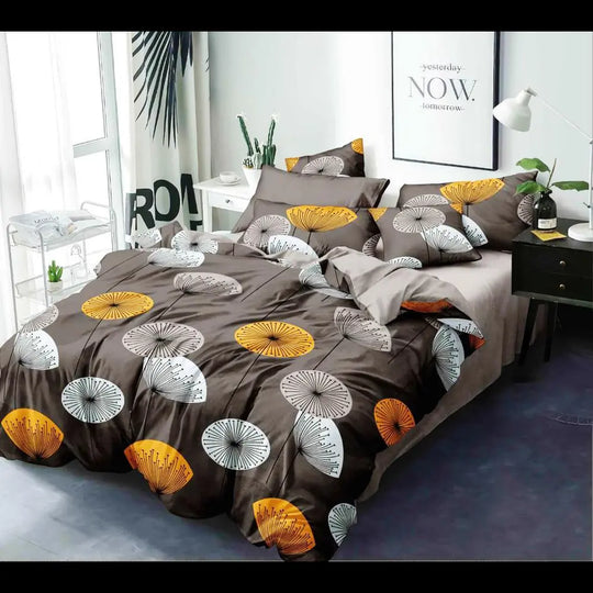 Golden Circles Comforter Set - Elephant Grey with Gold Design