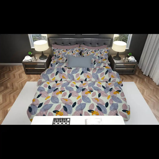 Life Blossom Comforter Set - White Base with Yellow, Grey & Pink Prints