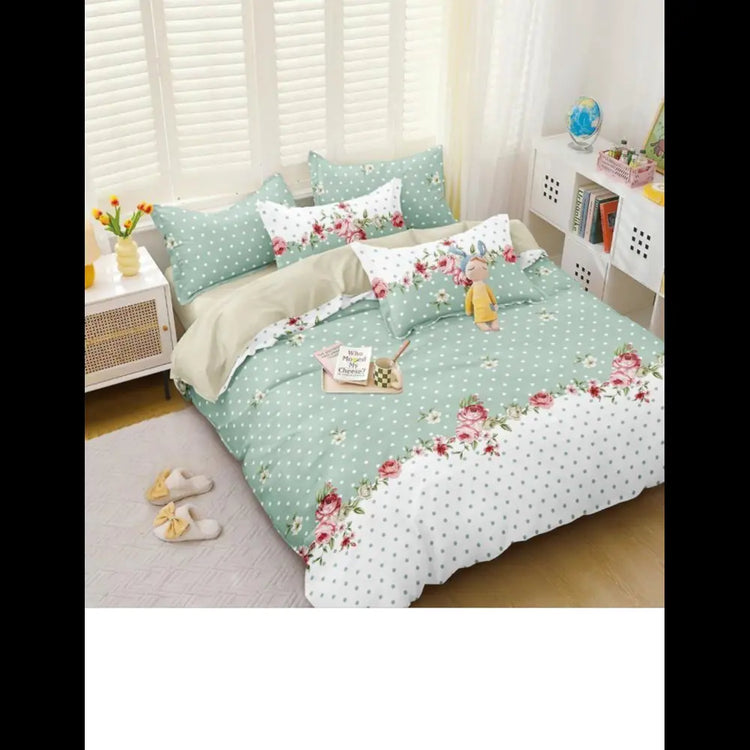 Cream Elastic Fitted Cotton Bedsheet - Floral Abstract Print