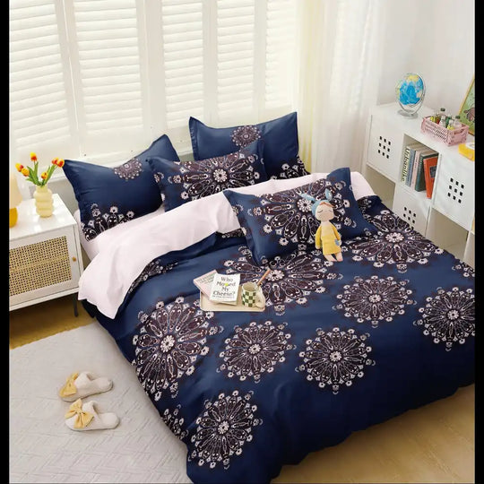 Navy Blossom Comforter Set - Dark Navy with Floral Print