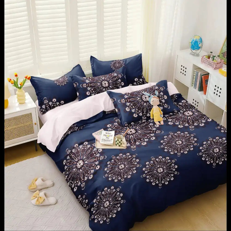 Navy Blossom Comforter Set - Dark Navy with Floral Print