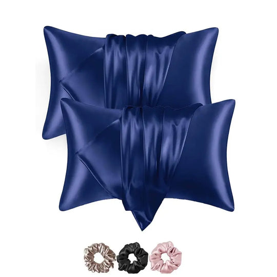 Soft and shiny navy blue 500 TC pillow cover in 18x28 inches, offering a luxurious and smooth finish for ultimate comfort