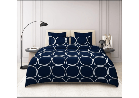 Navy blue elastic fitted cotton bedsheet, 140 GSM, 72x78+8 inches, includes 2 pillow covers, 18x28 inches.