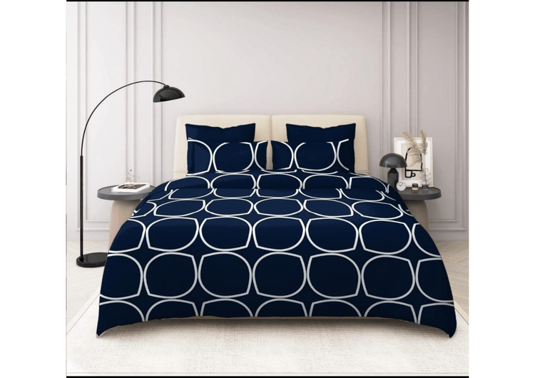 Navy blue elastic fitted cotton bedsheet, 140 GSM, 72x78+8 inches, includes 2 pillow covers, 18x28 inches.