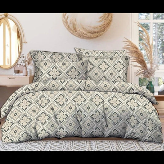 Olive Green Floral Print Glace Cotton Comforter Set (4 Pcs)