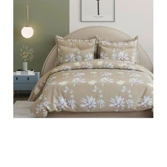Premium 300 TC King Cotton Bedsheet - Pastel Beige/Brown, Fitted & Flat