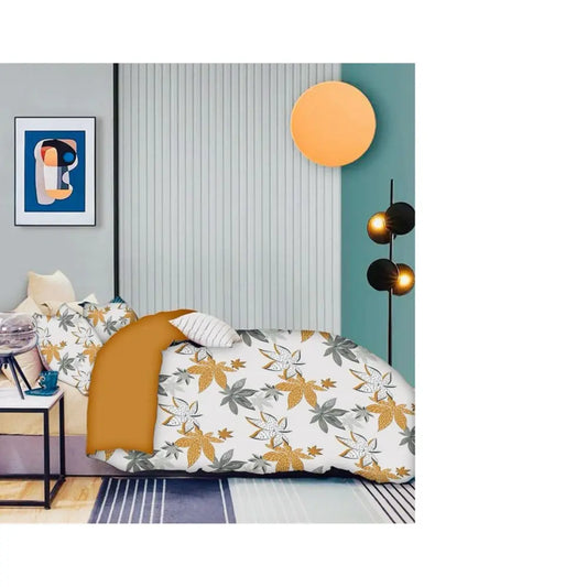 Premium 300 TC King Size Cotton Bedsheet - Mustard and White(Elastic Fitted and Flat)