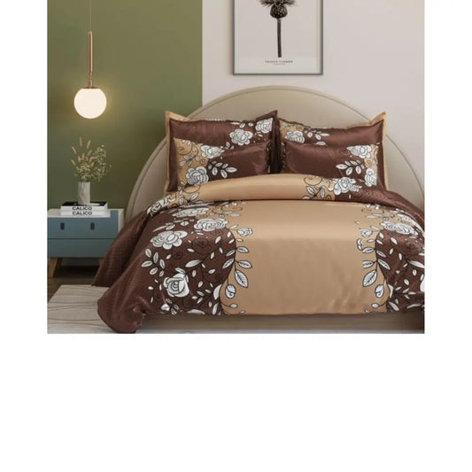 Premium 300 TC King Size Fitted & Flat - Dark Brown & Beige Floral