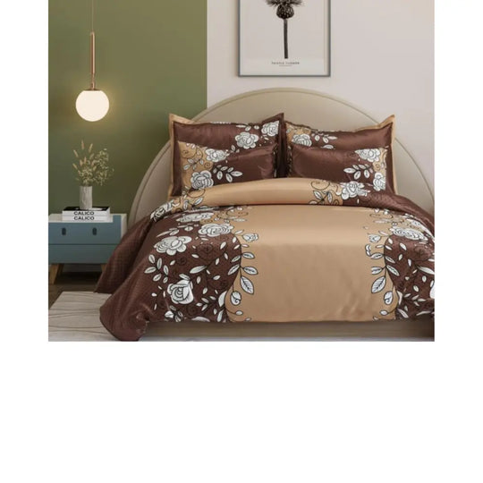 Premium 300 TC King Size Fitted & Flat - Dark Brown & Beige Floral