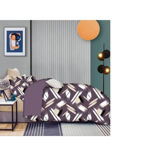 Premium 300 TC King Size Fitted & Flat,Bedsheet - Purple Geometric Print