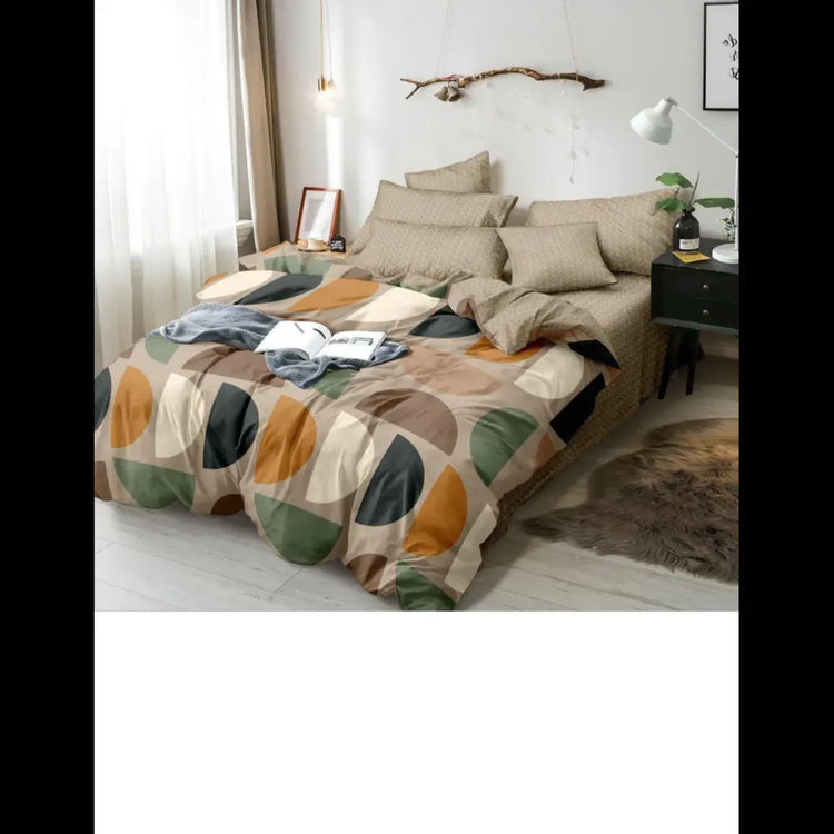 Cream Elastic Fitted Cotton Bedsheet - Floral Abstract Print
