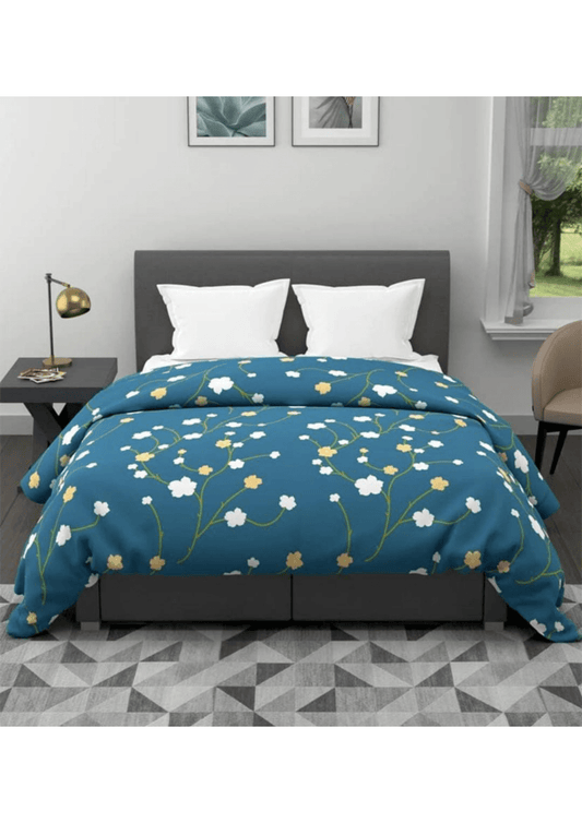 Teal green elastic fitted cotton bedsheet with floral prints, 140 GSM, 72x78+8 inches, includes 2 pillow covers, 18x28 inches.