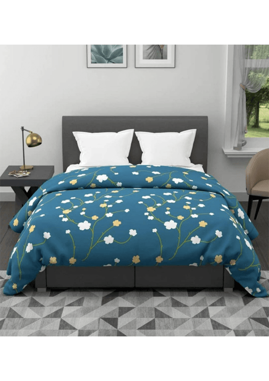 Teal green elastic fitted cotton bedsheet with floral prints, 140 GSM, 72x78+8 inches, includes 2 pillow covers, 18x28 inches.