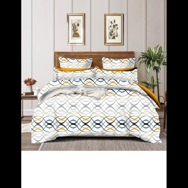 Cream Elastic Fitted Cotton Bedsheet - Floral Abstract Print