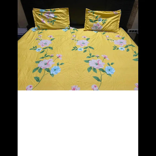 YellowwithfloralprintCottonFittedBedsheetSet