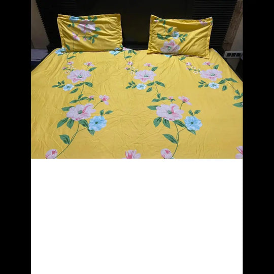 YellowwithfloralprintCottonFittedBedsheetSet